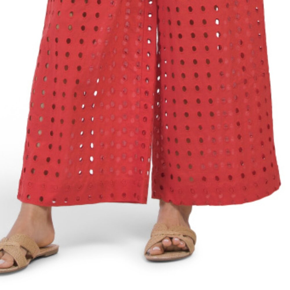 NEW TRUE DESTINATION Cotton Eyelet Cover-Up Pants red for women 267tn - Picture 3 of 8